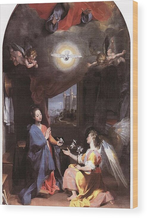 Federico Barocci Wood Print featuring the drawing The Annunciation by Federico Barocci
