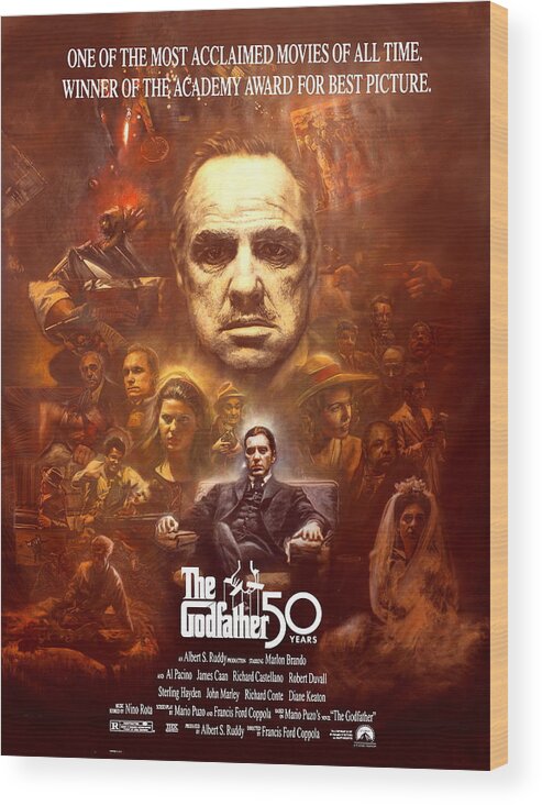 The Godfather Wood Print featuring the painting The Godfather 50th Anniversary - Marlon Brando, Al Pacino Original Art Painting by Michael Andrew Law Cheuk Yui