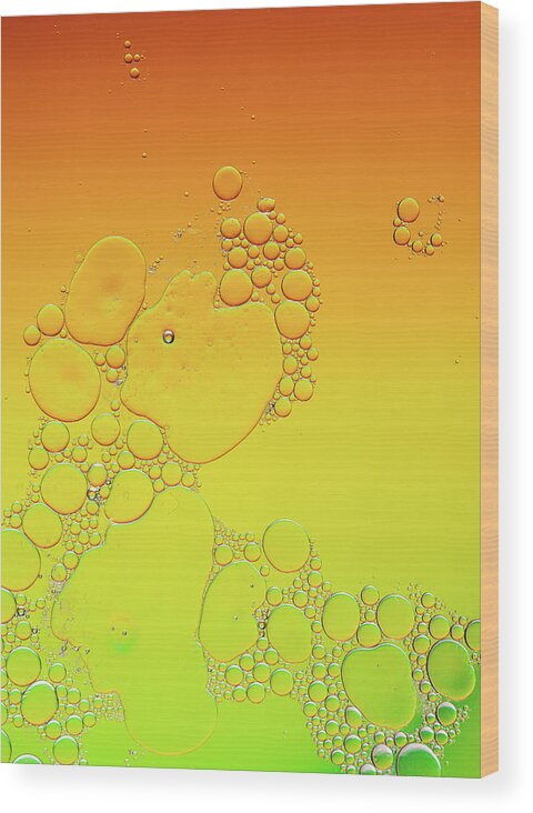Connection Wood Print featuring the photograph Bright abstract, yellow background with flying bubbles by Michalakis Ppalis
