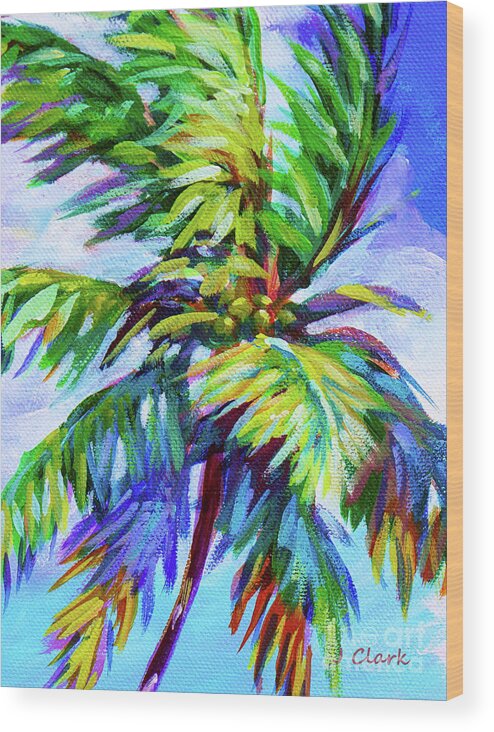 Palm Wood Print featuring the painting Vivid Palm #2 by John Clark