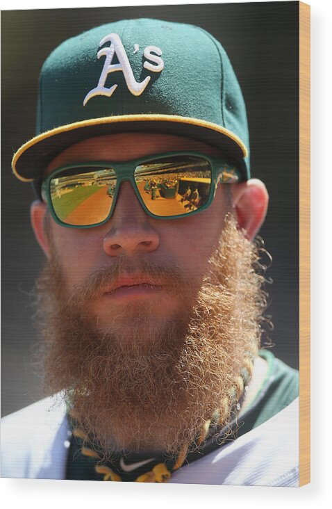 American League Baseball Wood Print featuring the photograph Sean Doolittle #3 by Brad Mangin