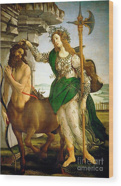 Pallas And The Centaur Wood Print featuring the painting Pallas and the Centaur #5 by Sandro Botticelli
