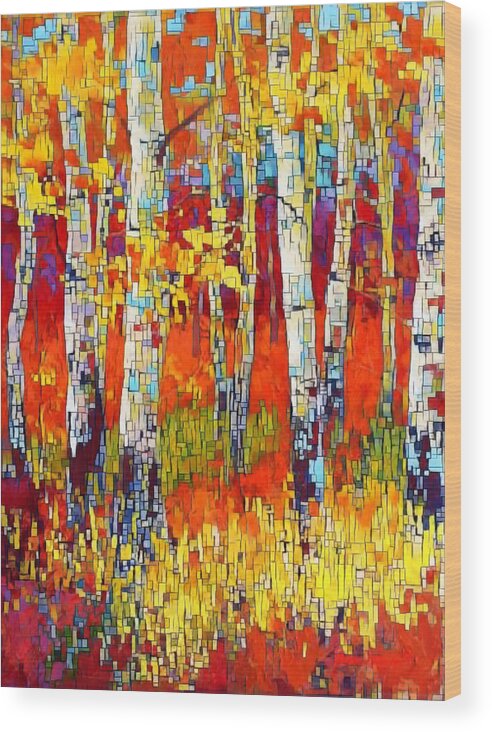 Fall Wood Print featuring the digital art A Mondrian Fall by Juliette Becker