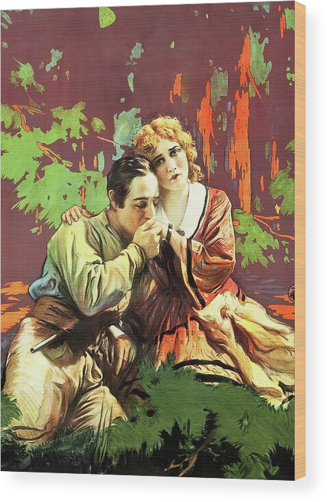 Romance Wood Print featuring the painting ''A Romance of the Redwoods'', 1917, movie poster base art by Movie World Posters