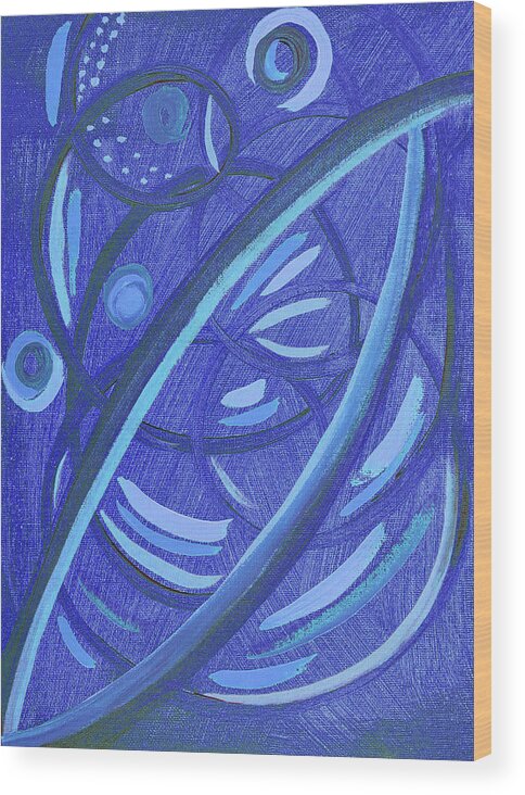 Abstract Wood Print featuring the painting Abstract Blue Spirals by Corinne Carroll