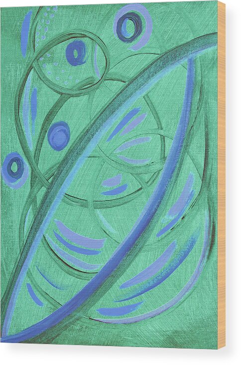 Abstract Wood Print featuring the painting Abstract Green and Blue Spirals by Corinne Carroll