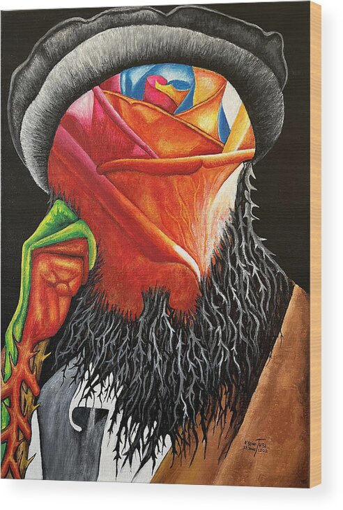 Afghanistan Wood Print featuring the painting Afghan Men with the Beard of Thorns by O Yemi Tubi