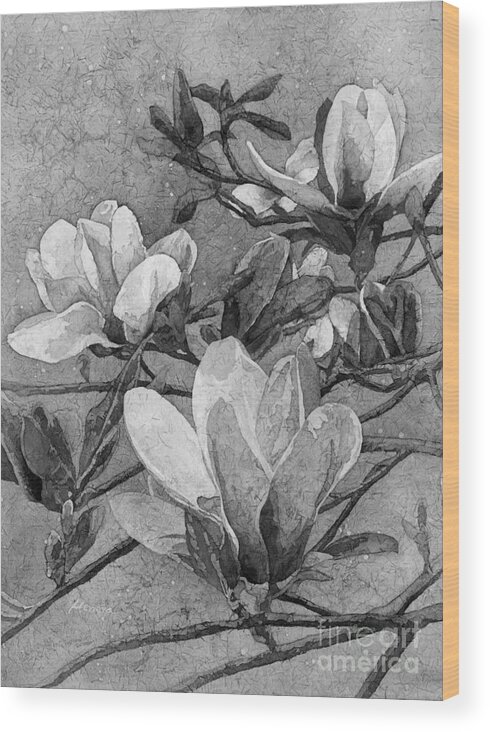 Magnolia Wood Print featuring the painting After a Fresh Rain in Black and White by Hailey E Herrera
