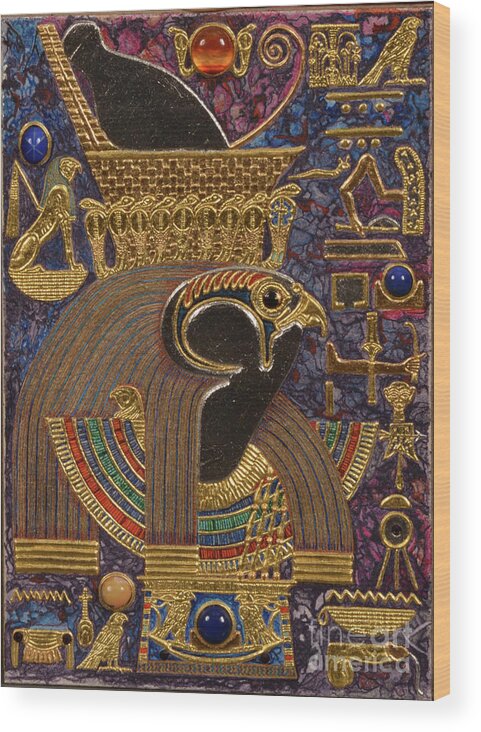 Ancient Wood Print featuring the mixed media Akem Shield of Heru Who Unites the Two Lands by Ptahmassu Nofra-Uaa
