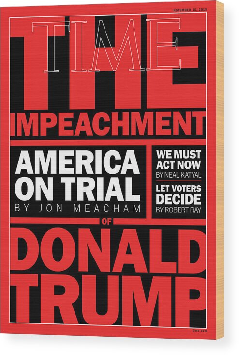 Time Wood Print featuring the photograph America on Trial by Typography cover by TIME - no credit