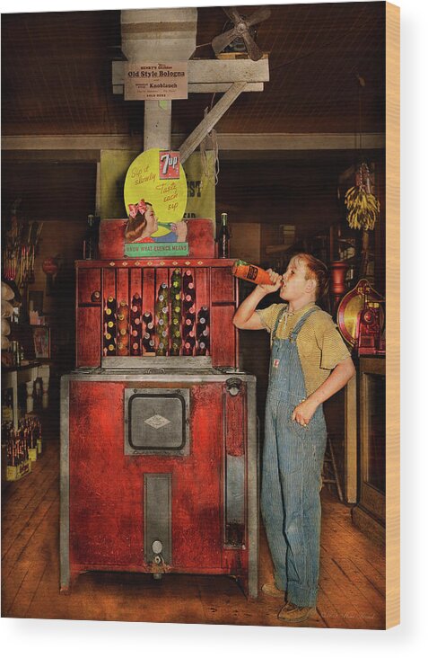 General Store Wood Print featuring the photograph Americana - Soda - Sip it slowly 1939 by Mike Savad