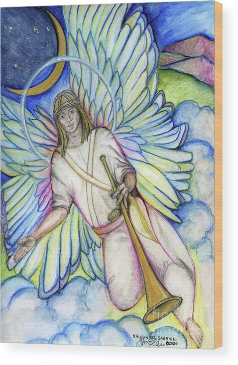 Archangel Wood Print featuring the painting Archangel Gabriel by Jo Thomas Blaine