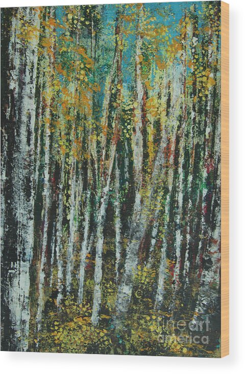 Landscape Wood Print featuring the painting Aspen Woods by Jeanette French