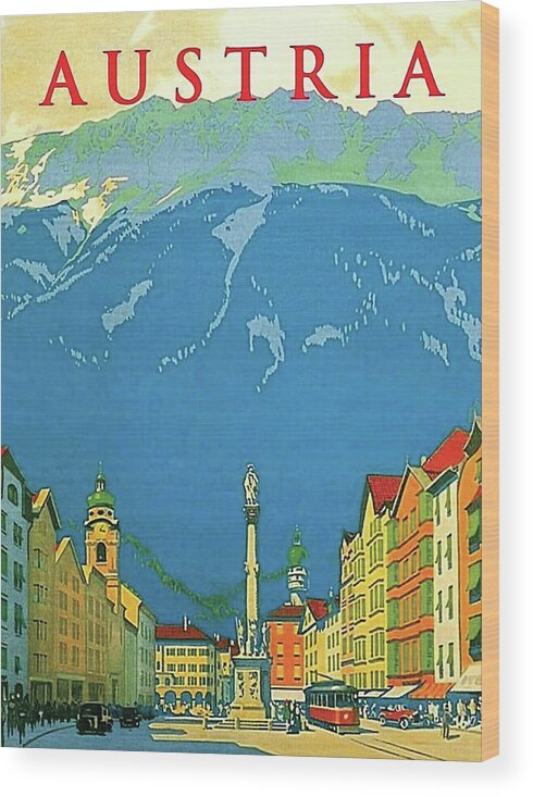 Austria Wood Print featuring the digital art Austria, Downtown City by Long Shot