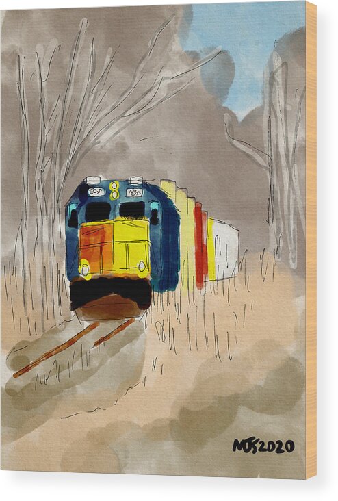 Train Wood Print featuring the digital art Autumn Train by Michael Kallstrom