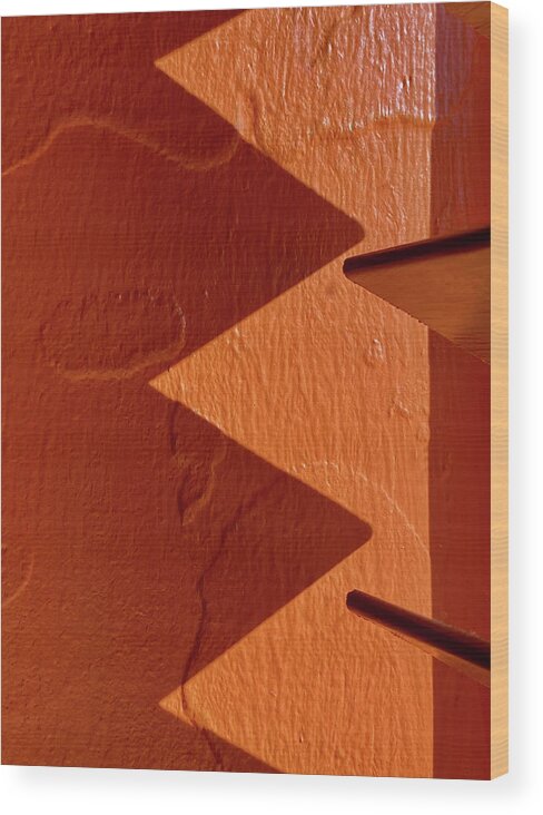 Shadows Wood Print featuring the photograph Aztec Shadows #1 - venetian blind shadow at a Mexican restaurant on orange wall by Peter Herman