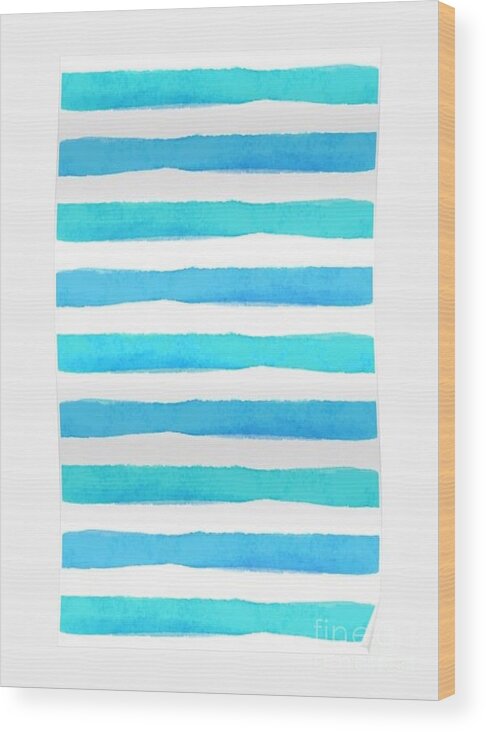 Azure Blue Wood Print featuring the painting Azure strapes - abstract by Vesna Antic