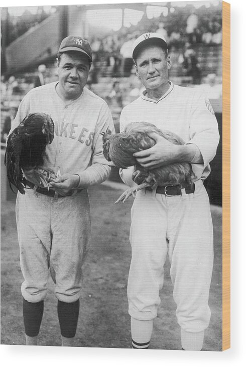 Baseball Cap Wood Print featuring the photograph Babe Ruth and Walter Johnson by Fpg