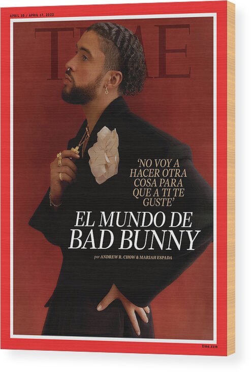 Bad Bunny Wood Print featuring the photograph Bad Bunny by Photograph by Elliot and Erick Jimenez for TIME
