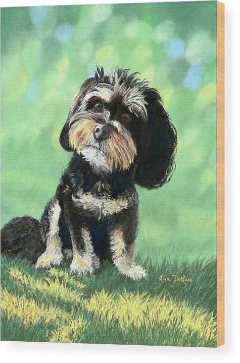 Dog Wood Print featuring the pastel Bandit by Lyn DeLano