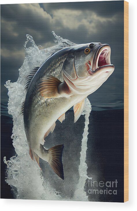 Bass Fish Jumping out of Water Wood Print by Carlos Diaz - Fine Art America