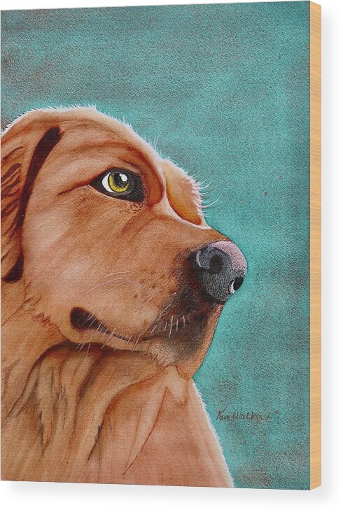 Teal Wood Print featuring the painting Big Red Dog Watercolor by Kimberly Walker