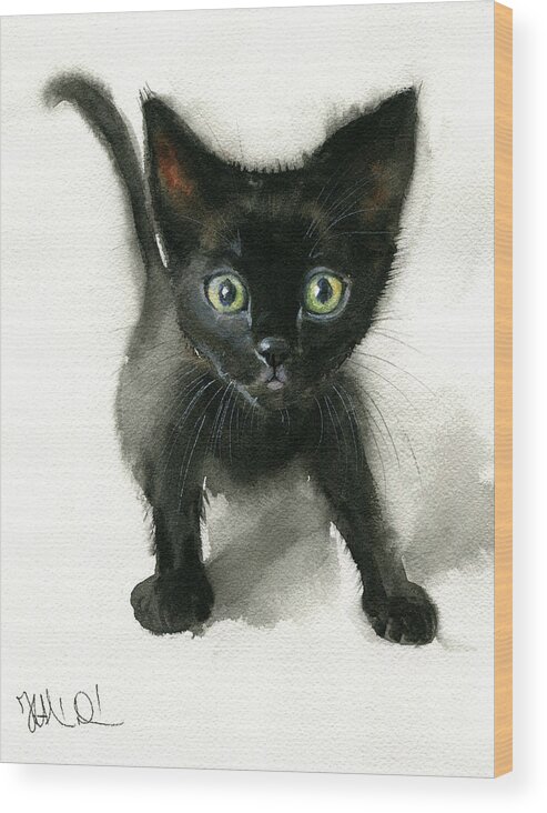 Kitten Wood Print featuring the painting Black Kitten Painting by Dora Hathazi Mendes