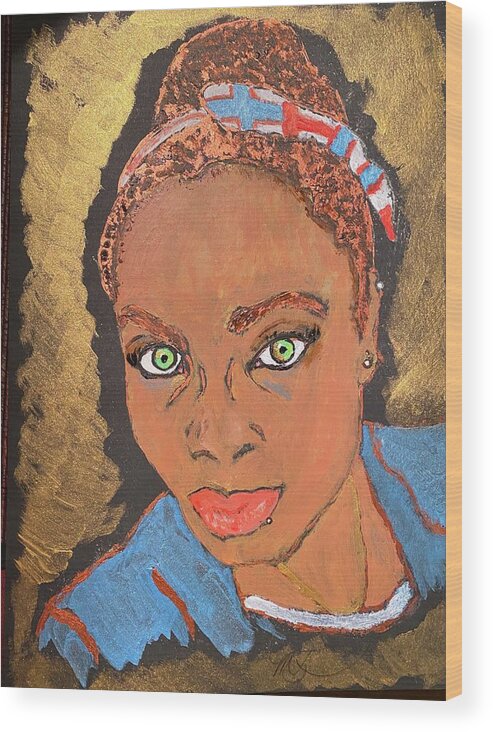Goddess Wood Print featuring the painting African-american Golden Goddess by Melody Fowler