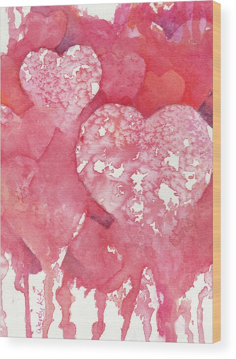 Heart Wood Print featuring the painting Bleeding Hearts by Wendy Keeney-Kennicutt