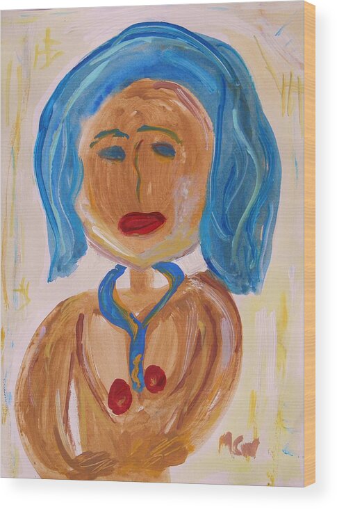Nude Wood Print featuring the painting Blue Hair by Mary Carol Williams