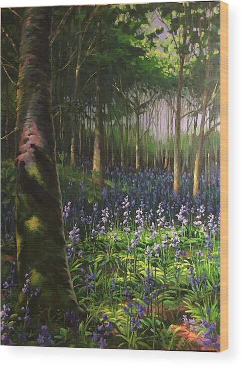 Bluebells Wood Print featuring the painting Bluebells in Humewood Forest by Don Morgan