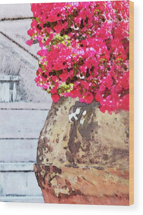 Still Life Wood Print featuring the painting Bougainvillea in Antique Pot by Sharon Williams Eng