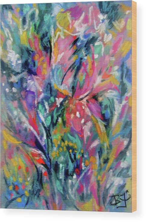 Abstract Flowers Wood Print featuring the painting Bouquet 37 by Jean Batzell Fitzgerald