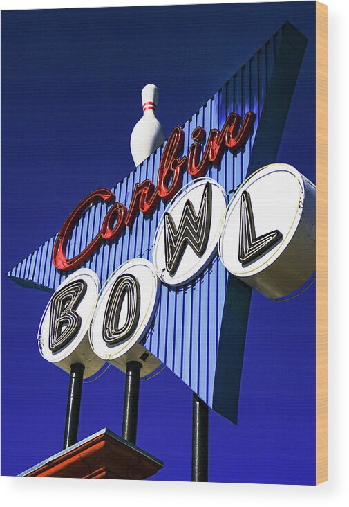 Corbin Wood Print featuring the photograph Bowling Alley Retro Sign by Matthew Bamberg