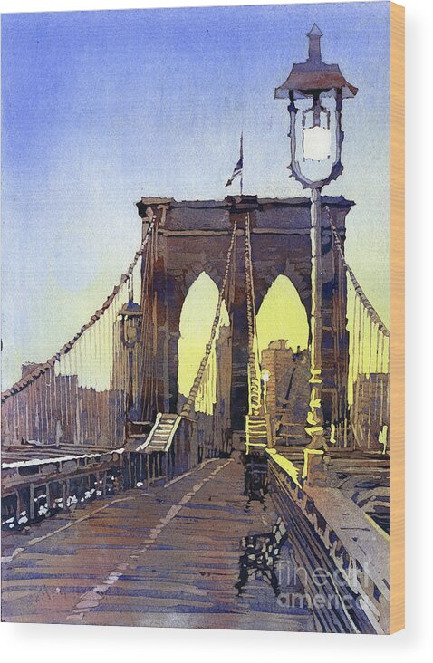 Nyc Wood Print featuring the painting Brookly Bridge- NYC by Ryan Fox