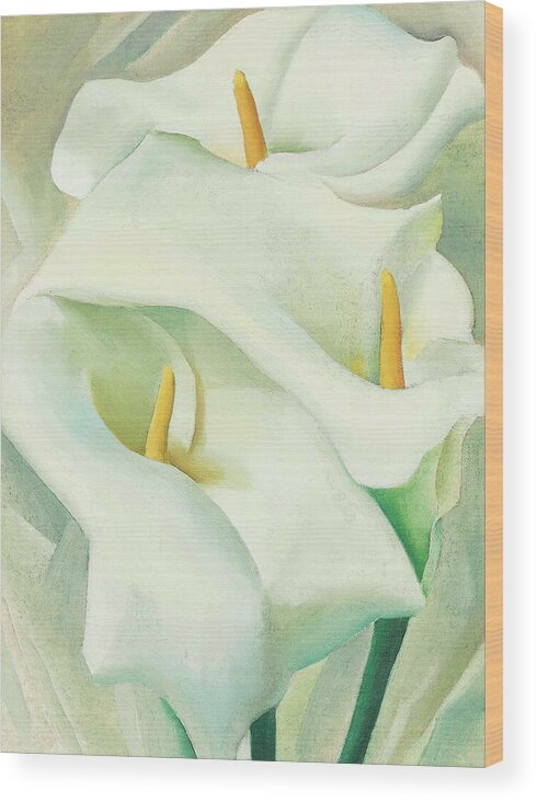 Georgia O'keeffe Wood Print featuring the painting Calla lilies - Modernist flower painting by Georgia O'Keeffe