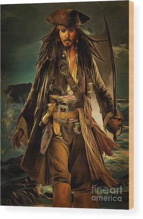 Pirates Of The Caribbean Wood Print featuring the digital art Captain Jack Sparrow by Drazen Kirchmayer
