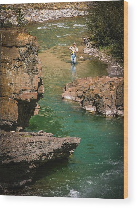 River Wood Print featuring the photograph Casting to Trout on the Bighorn River by Phil And Karen Rispin