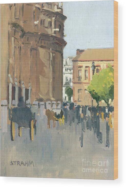 Seville Wood Print featuring the painting Cathedral of Seville, Spain by Paul Strahm