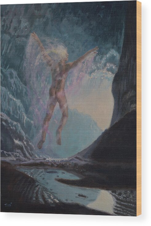 Cave Wood Print featuring the painting Cave Dancer by Miguel Tio