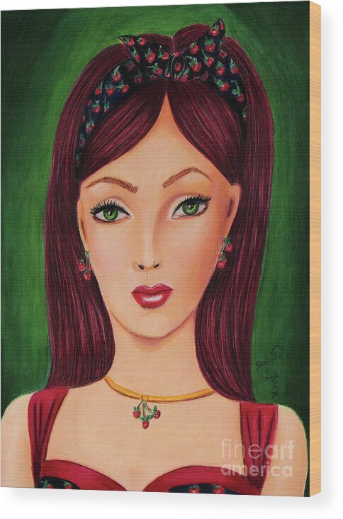 Fine Art Wood Print featuring the painting Cherry Baby by Dorothy Lee