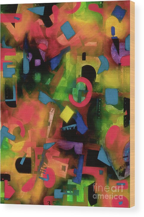Abstract Wood Print featuring the painting colorful abstract art - Jazz Time by Sharon Hudson