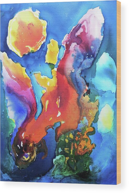 Abstract Wood Print featuring the painting Cosmic Fire Abstract by Carlin Blahnik CarlinArtWatercolor