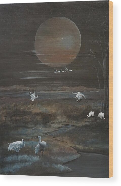 Egret Wood Print featuring the painting Couples Night Out by Elissa Ewald
