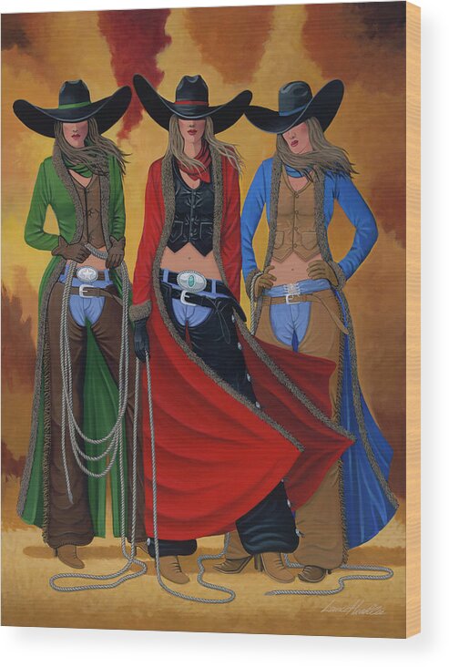 Cowgirl Wood Print featuring the painting Cowgirl Up by Lance Headlee