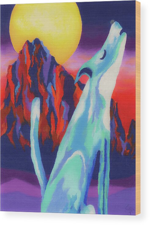 Shipwreck Mountain Wood Print featuring the painting Coyote Azul at Shiprock by Stephen Anderson