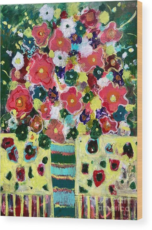 Vase Wood Print featuring the painting Crosswalk Bouquet by Jacqui Hawk