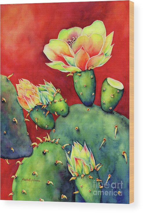 Cactus Wood Print featuring the painting Desert Bloom by Hailey E Herrera