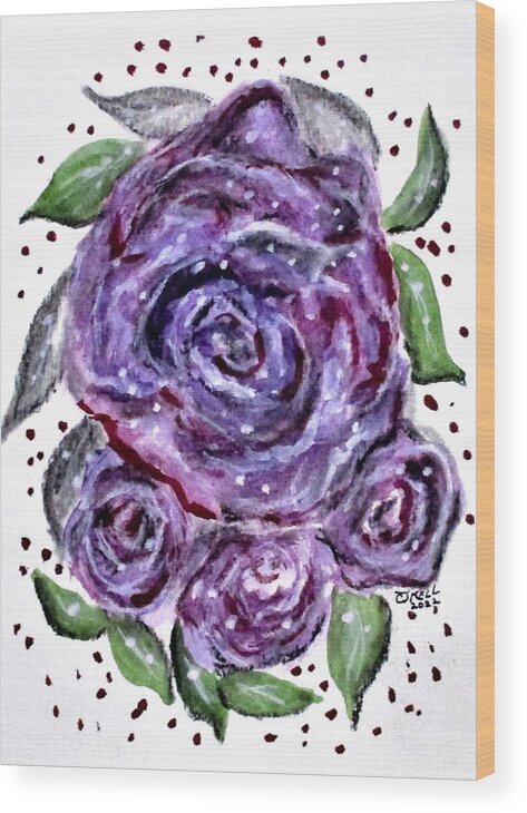 Clyde J. Kell Wood Print featuring the painting Designer Roses No2. by Clyde J Kell