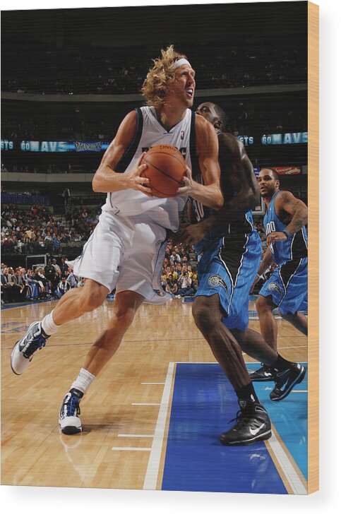 Nba Pro Basketball Wood Print featuring the photograph Dirk Nowitzki and Brandon Bass by Tim Heitman